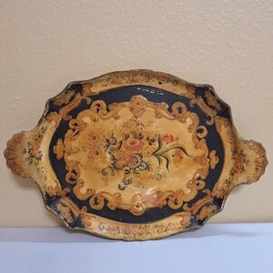 Vintage 1950s Japan Papier Mache Floral Serving Tray Alcohol Proof Large